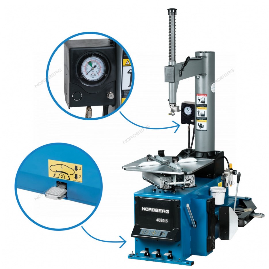 Полуавтоматический шиномонтажный станок NORDBERG 4639,5ID с усиленным отжимом и подкачкой педалью, односкоростной, зажимы 13-26&quot;, 220 В